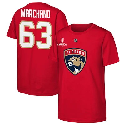 Youth Brad Marchand Red Florida Panthers 2025 Stanley Cup Champions Name & Number T-Shirt