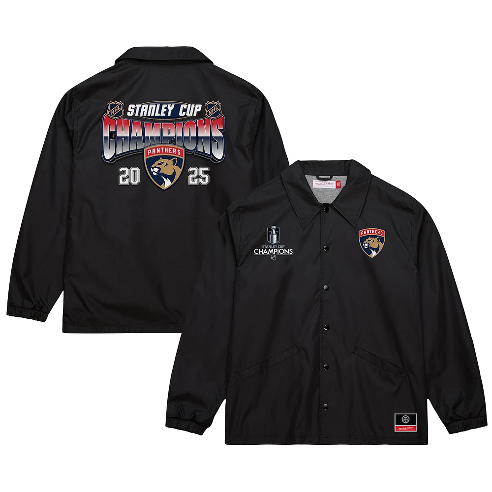 Men's Mitchell & Ness Black Florida Panthers 2025 Stanley Cup Champions Full-Snap Coaches Jacket