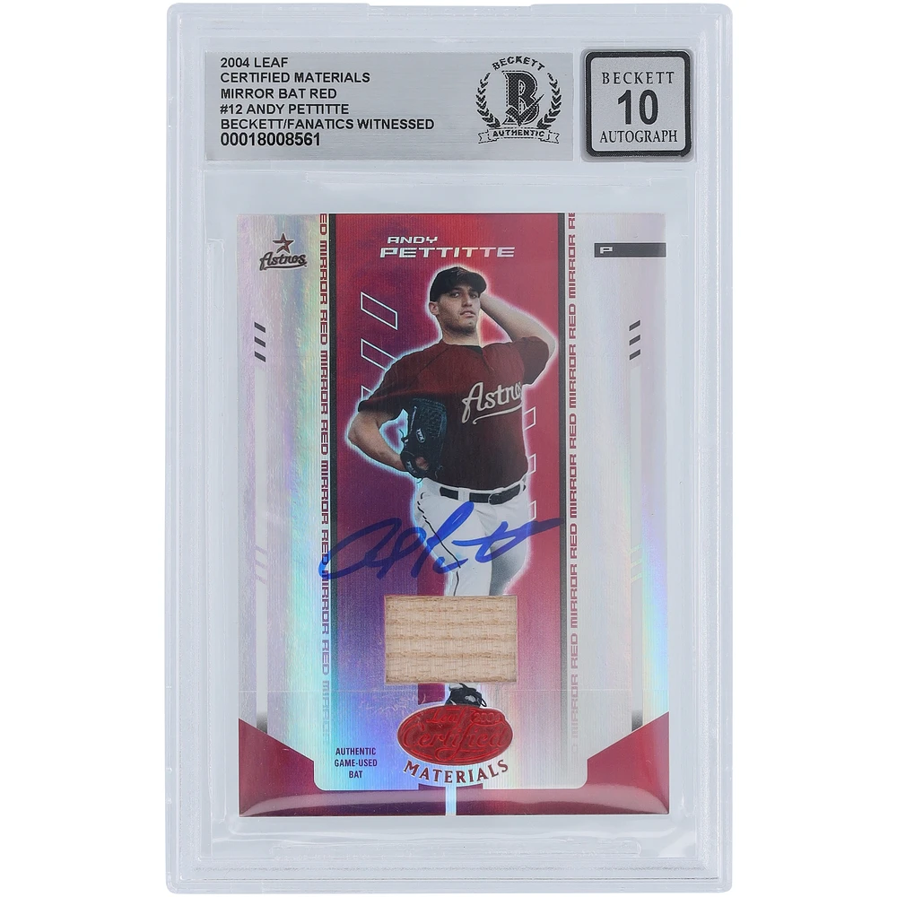 Andy Pettitte Houston Astros Autographed 2004 Donruss Leaf Certified Materials Mirror Bat Red GU Relic #12 #/250 Beckett Fanatics Witnessed Authenticated 10 Card