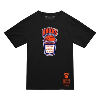 Men's Mitchell & Ness Black New York Knicks Hardwood Classics Coffee Cup Vintage Logo T-Shirt