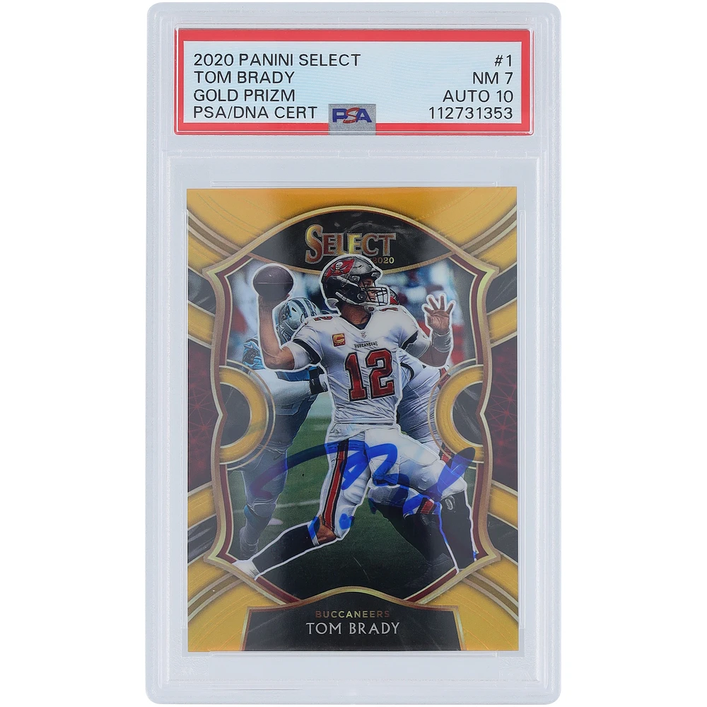Tom Brady Tampa Bay Buccaneers Autographed 2020 Panini Select Gold Prizm #1 #4/10 PSA Authenticated 7/10 Card