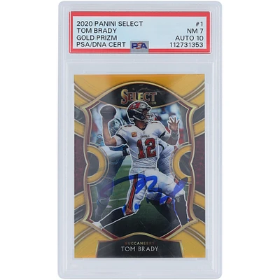 Tom Brady Tampa Bay Buccaneers Autographed 2020 Panini Select Gold Prizm #1 #4/10 PSA Authenticated 7/10 Card