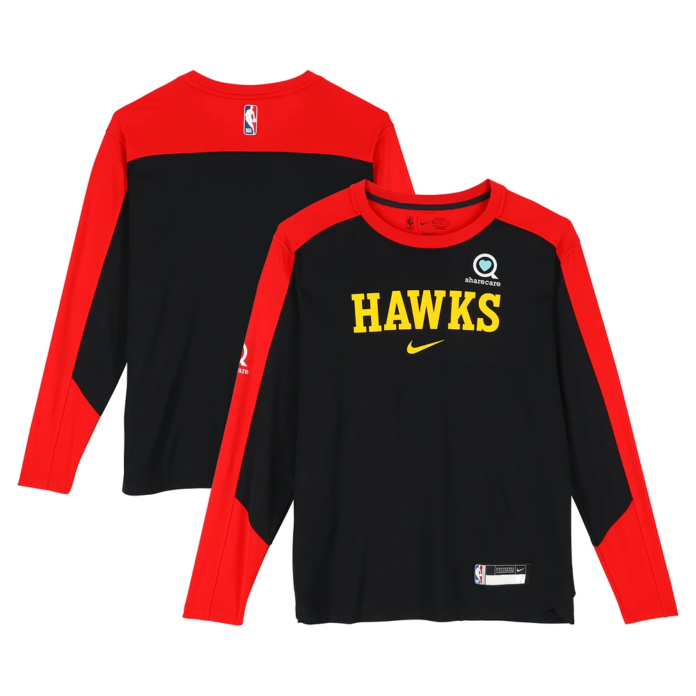 Zaccharie Risacher Atlanta Hawks Player-Worn Black/Red Nike Long Sleeve T-Shirt from the 2024-25 NBA Season - Size XLT