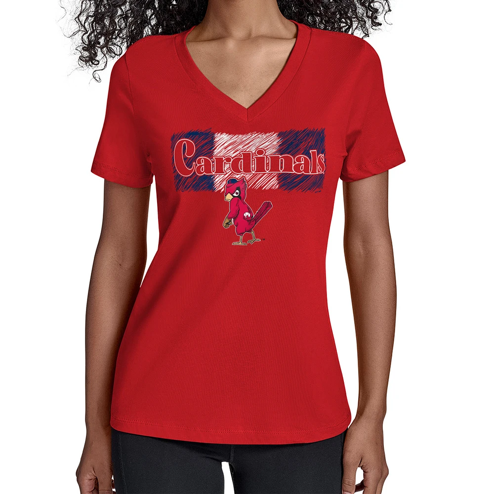Women's Starter Red St. Louis Cardinals Team Color Shading V-Neck T-Shirt