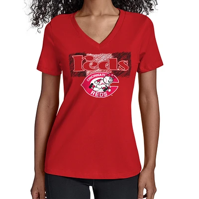 Women's Starter Red Cincinnati Reds Team Color Shading V-Neck T-Shirt