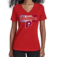 Women's Starter Red Philadelphia Phillies Team Color Shading V-Neck T-Shirt