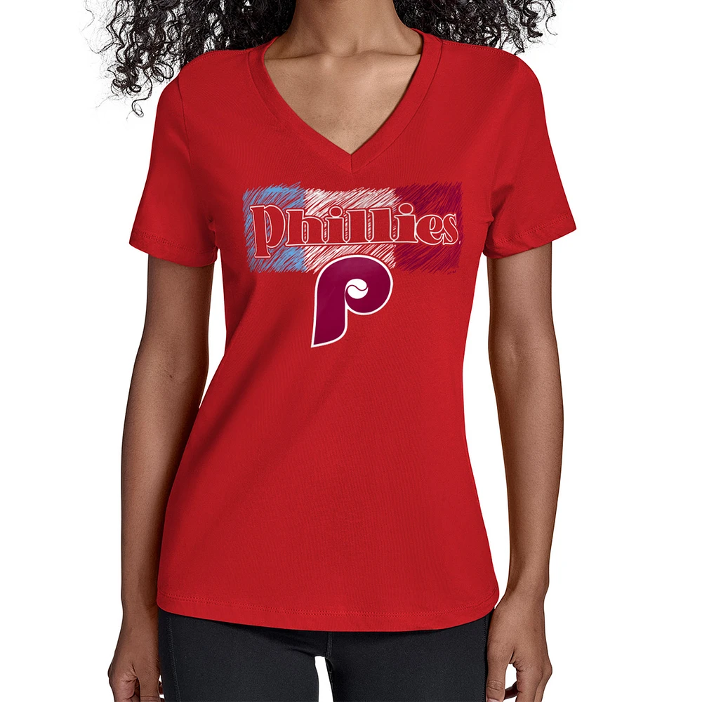 Women's Starter Red Philadelphia Phillies Team Color Shading V-Neck T-Shirt
