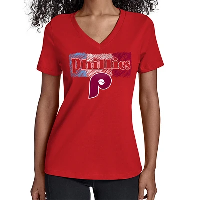 Women's Starter Red Philadelphia Phillies Team Color Shading V-Neck T-Shirt
