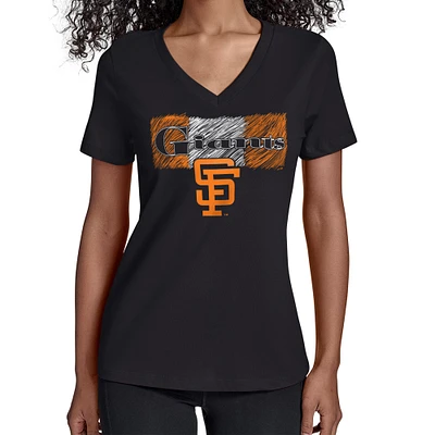 Women's Starter Black San Francisco Giants Team Color Shading V-Neck T-Shirt