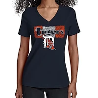 Women's Starter Navy Detroit Tigers Team Color Shading V-Neck T-Shirt
