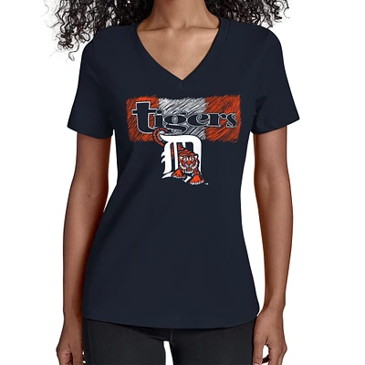 Women's Starter Navy Detroit Tigers Team Color Shading V-Neck T-Shirt