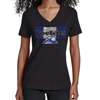 Women's Starter Black Colorado Rockies Team Color Shading V-Neck T-Shirt