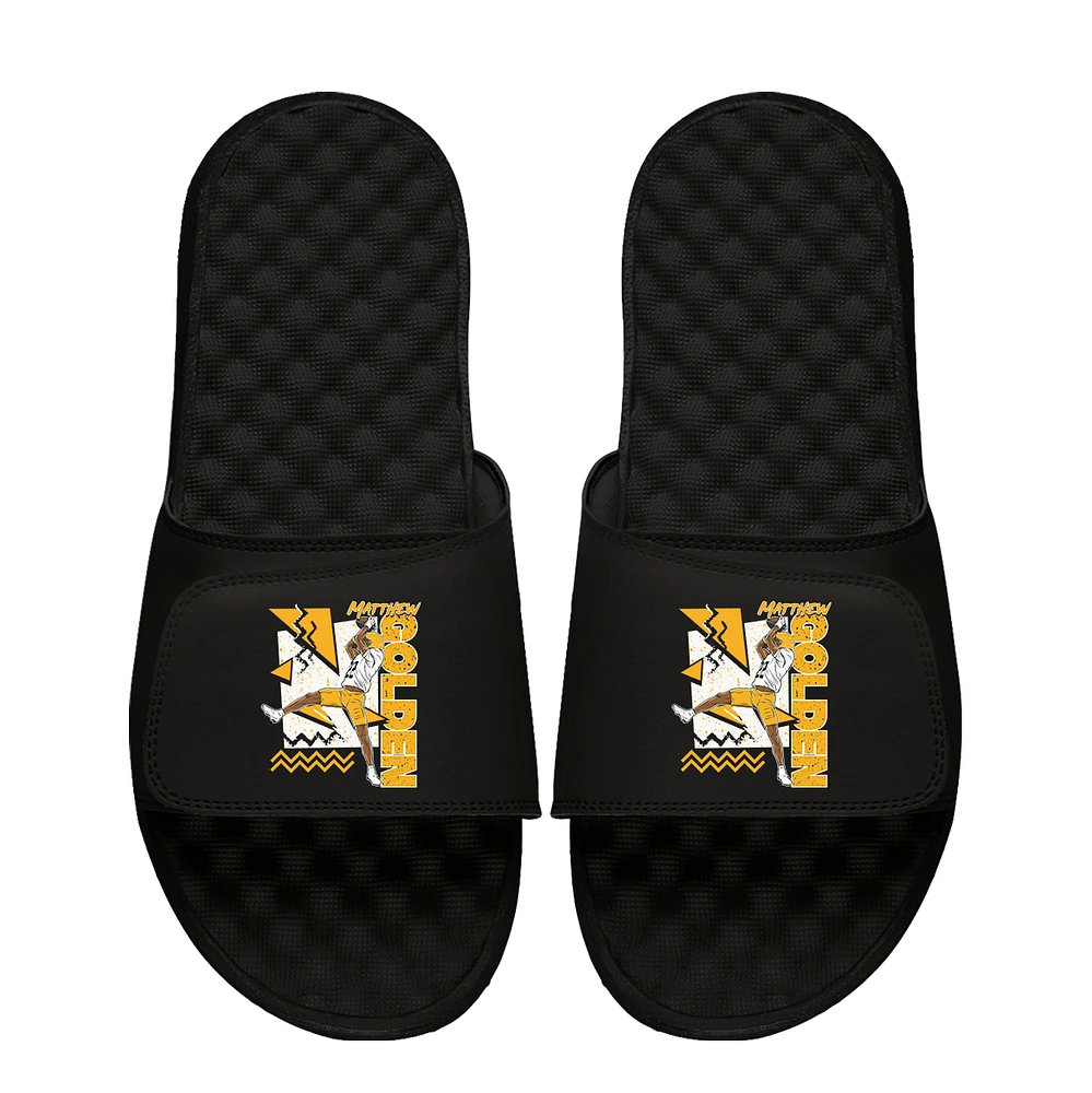 Unisex ISlide Matthew Golden Black NFLPA Retro Collage Mantra Slide Sandals
