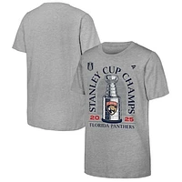 Youth Fanatics Heather Gray Florida Panthers 2025 Stanley Cup Champions Locker Room T-Shirt