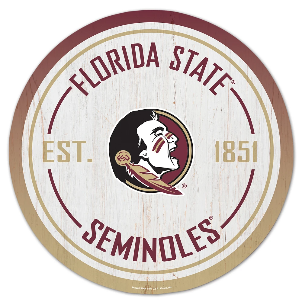 WinCraft Florida State Seminoles 14" Established Year Circular Wood Sign