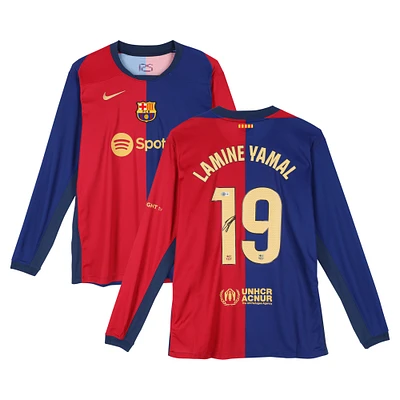 Lamine Yamal Barcelona Autographed 2024-25 Red/Blue Nike Long Sleeve Jersey