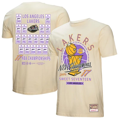 Men's Mitchell & Ness Cream Los Angeles Lakers Hardwood Classics Champions Vintage T-Shirt