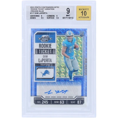 Sam LaPorta Detroit Lions Autographed 2023 Panini Zenith Contenders Optic Preview Blue Prizm #117 #11/23 BGS Authenticated 9/10 Rookie Card - 9,9,9.5,9.5 Subgrades