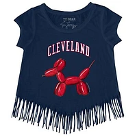 Girls Youth Tiny Turnip Navy Cleveland Guardians Balloon Dog Fringe T-Shirt