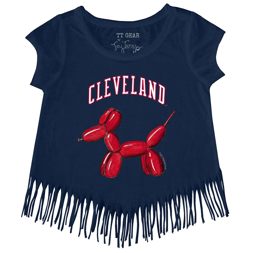 Girls Youth Tiny Turnip Navy Cleveland Guardians Balloon Dog Fringe T-Shirt