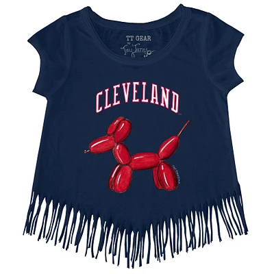 Girls Youth Tiny Turnip Navy Cleveland Guardians Balloon Dog Fringe T-Shirt