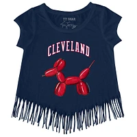 Girls Youth Tiny Turnip Navy Cleveland Guardians Balloon Dog Fringe T-Shirt