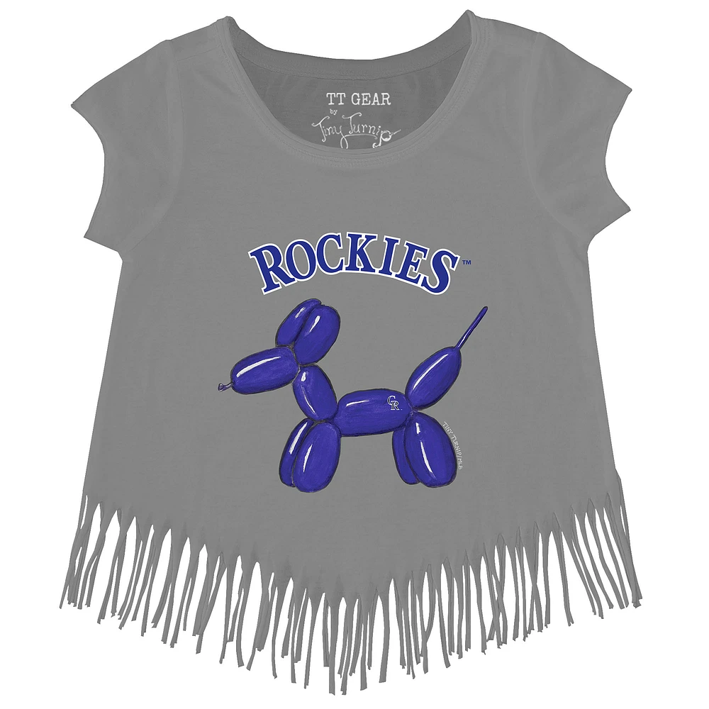 Girls Youth Tiny Turnip Gray Colorado Rockies Balloon Dog Fringe T-Shirt