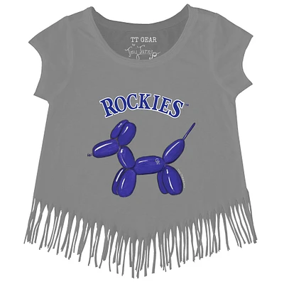 Girls Youth Tiny Turnip Gray Colorado Rockies Balloon Dog Fringe T-Shirt