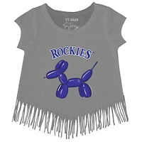 Girls Youth Tiny Turnip Gray Colorado Rockies Balloon Dog Fringe T-Shirt