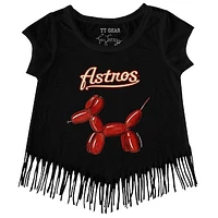 Girls Youth Tiny Turnip Black Houston Astros Balloon Dog Fringe T-Shirt