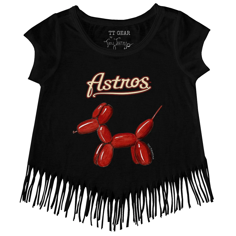 Girls Youth Tiny Turnip Black Houston Astros Balloon Dog Fringe T-Shirt