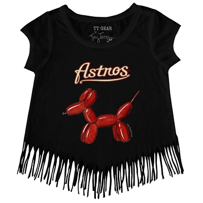 Girls Youth Tiny Turnip Black Houston Astros Balloon Dog Fringe T-Shirt
