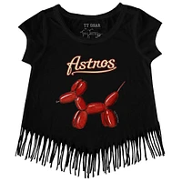 Girls Youth Tiny Turnip Black Houston Astros Balloon Dog Fringe T-Shirt