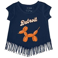 Girls Youth Tiny Turnip Navy Detroit Tigers Balloon Dog Fringe T-Shirt