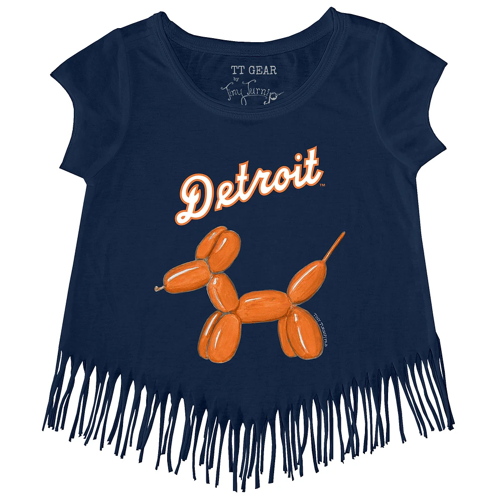 Girls Youth Tiny Turnip Navy Detroit Tigers Balloon Dog Fringe T-Shirt