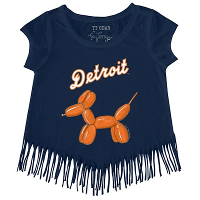 Girls Youth Tiny Turnip Navy Detroit Tigers Balloon Dog Fringe T-Shirt