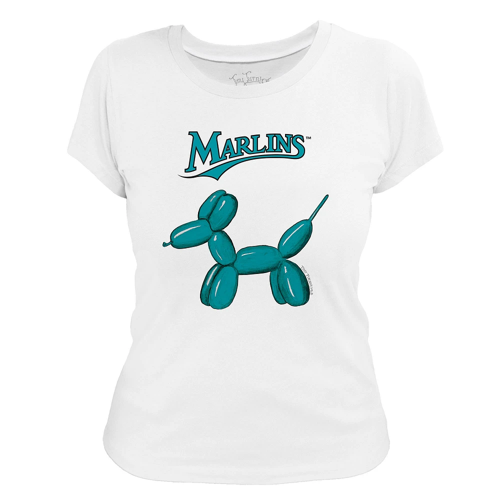 Women's Tiny Turnip White Miami Marlins Balloon Dog T-Shirt