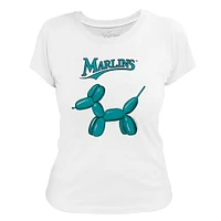 Women's Tiny Turnip White Miami Marlins Balloon Dog T-Shirt