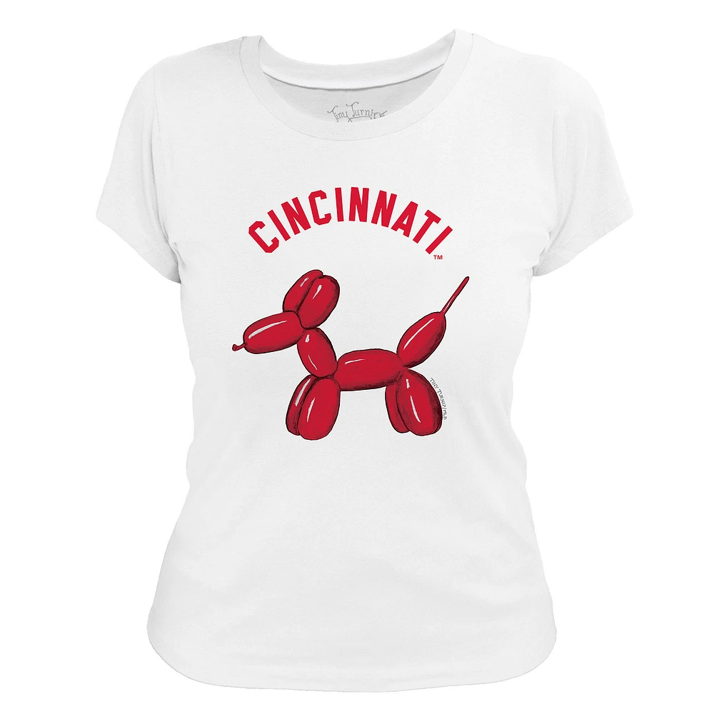 Women's Tiny Turnip White Cincinnati Reds Balloon Dog T-Shirt
