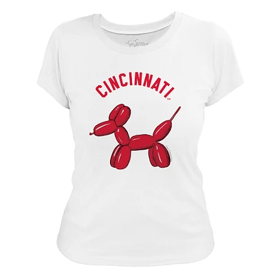 Women's Tiny Turnip White Cincinnati Reds Balloon Dog T-Shirt