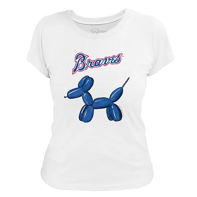 Women's Tiny Turnip White Atlanta Braves Balloon Dog T-Shirt