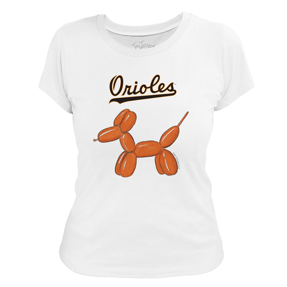 Women's Tiny Turnip White Baltimore Orioles Balloon Dog T-Shirt