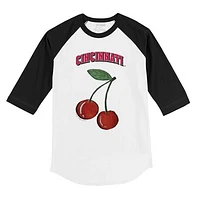 Toddler Tiny Turnip White Cincinnati Reds Cherries 3/4-Sleeve Raglan Baseball T-Shirt