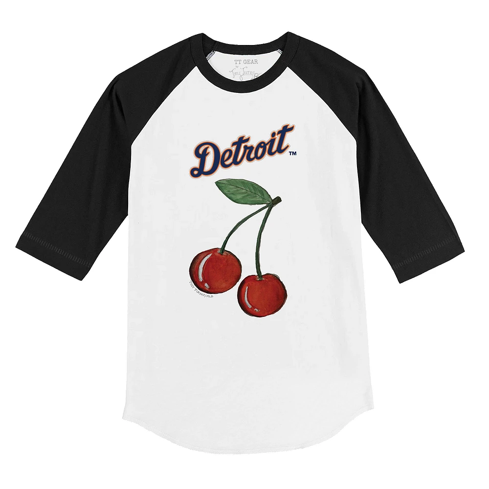 Toddler Tiny Turnip White Detroit Tigers Cherries 3/4-Sleeve Raglan Baseball T-Shirt