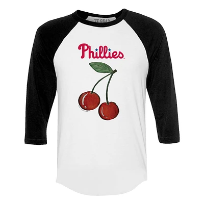 Women's Tiny Turnip White Philadelphia Phillies Cherries 3/4-Sleeve Raglan Baseball T-Shirt
