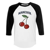 Women's Tiny Turnip White Minnesota Twins Cherries 3/4-Sleeve Raglan Baseball T-Shirt