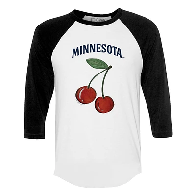 Women's Tiny Turnip White Minnesota Twins Cherries 3/4-Sleeve Raglan Baseball T-Shirt