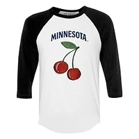 Women's Tiny Turnip White Minnesota Twins Cherries 3/4-Sleeve Raglan Baseball T-Shirt