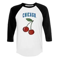Women's Tiny Turnip White Chicago Cubs Cherries 3/4-Sleeve Raglan Baseball T-Shirt