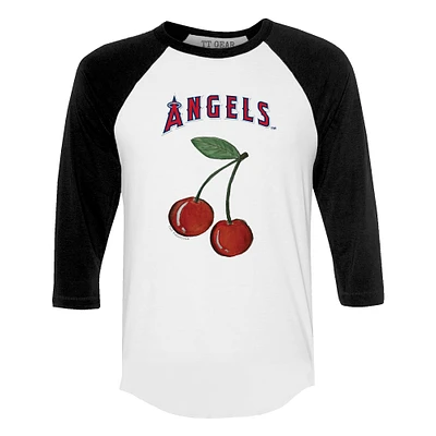 Women's Tiny Turnip White Los Angeles Angels Cherries 3/4-Sleeve Raglan Baseball T-Shirt